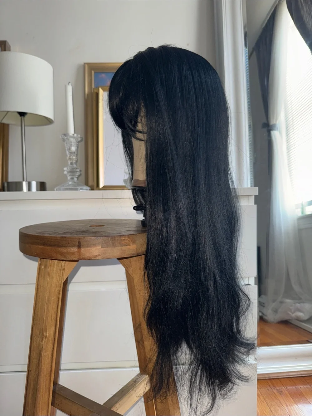 Black Women's Long Straight Wig with Bangs